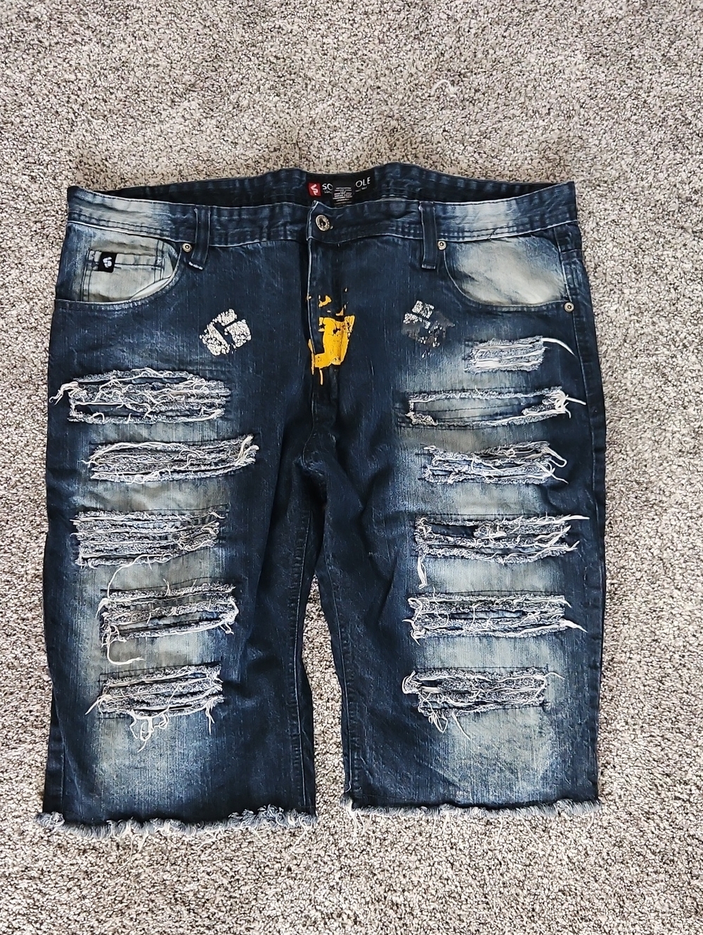 Southpole Denim Shorts Distressed Ripped Frayed Hem Carpenter Size 44
